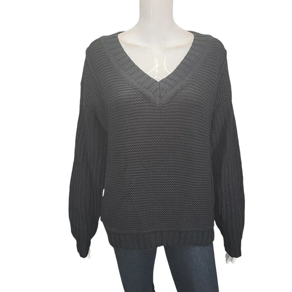 Encore by Idina Menzel Womens Trendy V-Neck Sweater Medium Size Black Pullover